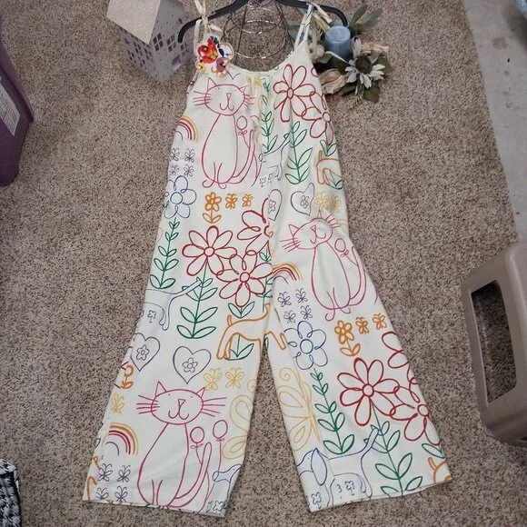 3523 Size Large Wide leg Jumpsuit In Yellow and Green Print. - Picture 1 of 4